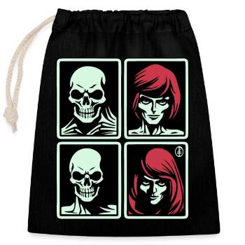 Pop Art Skull and Red Hair - Closable cotton gift bag (25x30cm) - black - Front