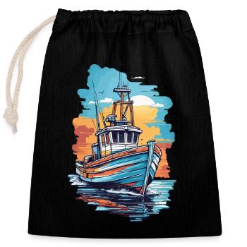 Angeln Fischereiboot Boot auf hoher See Fischer - Verschließbarer Geschenkbeutel aus Baumwolle (25x30cm) - Schwarz - Vorne