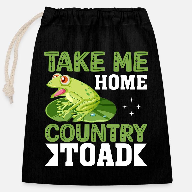 Take me home country toad - Closable cotton gift bag (25x30cm) - black
