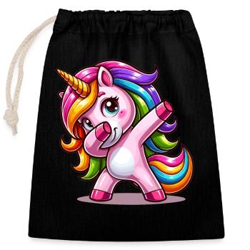 Dabbing Einhorn Dab Move Tanzende Regenbogen Einhorn - Verschließbarer Geschenkbeutel aus Baumwolle (25x30cm) - Schwarz - Vorne