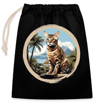 Bengal Cat - Closable cotton gift bag (25x30cm) - black - Front