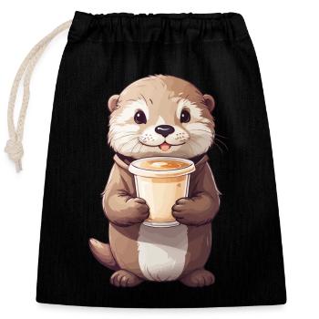Otter Kaffeezeit Süßes Kaffee Tierdesign - Verschließbarer Geschenkbeutel aus Baumwolle (25x30cm) - Schwarz - Vorne