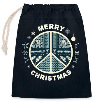 Ugly Christmas Friedenszeichen Strickmuster - Verschließbarer Geschenkbeutel aus Baumwolle (25x30cm) - Navy - Vorne