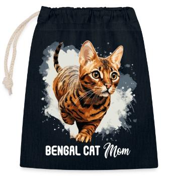 Chat du Bengale - Sac cadeau en coton avec cordon (25 x 30 cm) - bleu marine - Devant
