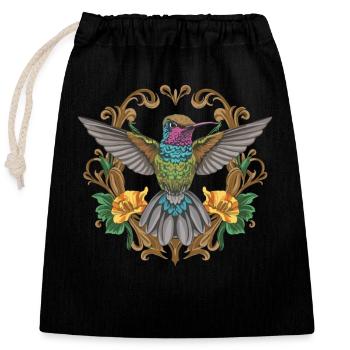 Enchanting Hummingbird Flight - Closable cotton gift bag (25x30cm) - black - Front