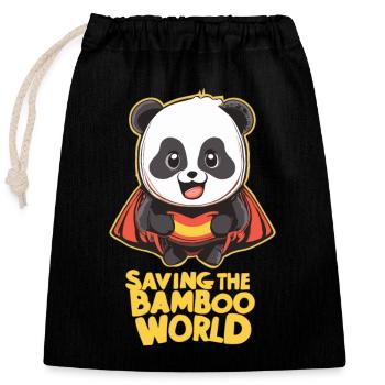 Panda en super-héros - Sac cadeau en coton avec cordon (25 x 30 cm) - noir - Devant