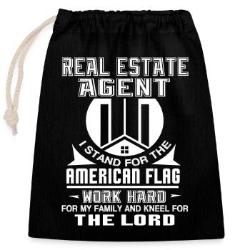 Real Estate Agent Real Estate Agent Stand For - Closable cotton gift bag (25x30cm) - black - Front