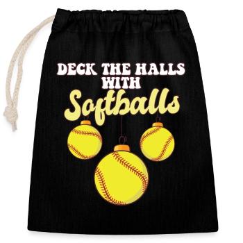 Softball Player Catcher Christmas Balls Deck The - Closable cotton gift bag (25x30cm) - black - Front