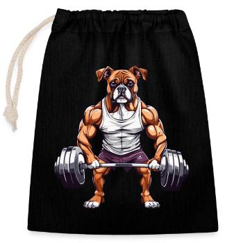 Muscle Boxer Chien Athlétique Fitness Design - Sac cadeau en coton avec cordon (25 x 30 cm) - noir - Devant
