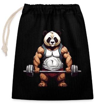 Drôle Panda Ours Bodybuilder Fitness Design - Sac cadeau en coton avec cordon (25 x 30 cm) - noir - Devant