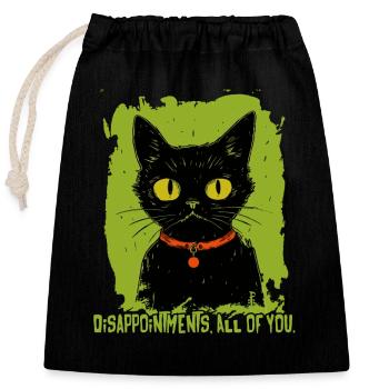 Disappointments, all of you, the judging cat - Closable cotton gift bag (25x30cm) - black - Front