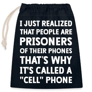 Funny Saying Mobile Phone - Closable cotton gift bag (25x30cm) - navy - Front