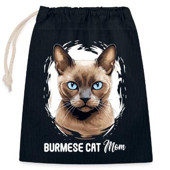 Chat birman Birmanie Katze - Sac cadeau en coton avec cordon (25 x 30 cm) - bleu marine - Devant