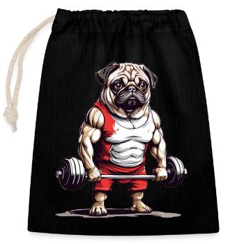 Entraînement de carlin musculaire avec amour de chien - Sac cadeau en coton avec cordon (25 x 30 cm) - noir - Devant