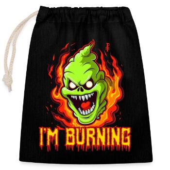 Cartoon Green Slime et Ghost, je brûle ! - Sac cadeau en coton avec cordon (25 x 30 cm) - noir - Devant