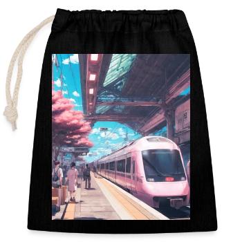 Train Japan - Closable cotton gift bag (25x30cm) - black - Front