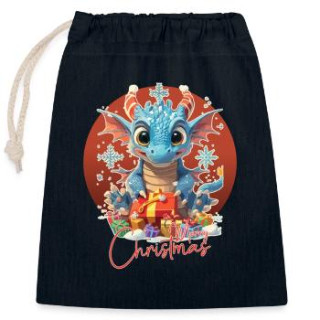 Frohe Weihnachten - Blauer Drache - Geschenk - Verschließbarer Geschenkbeutel aus Baumwolle (25x30cm) - Navy - Vorne