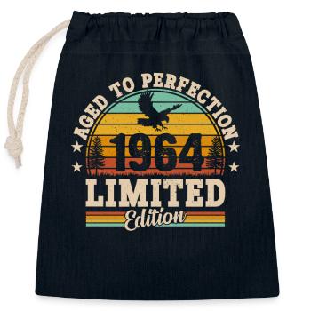 1964 - Anniversaire Design rétro - Sac cadeau en coton avec cordon (25 x 30 cm) - bleu marine - Devant