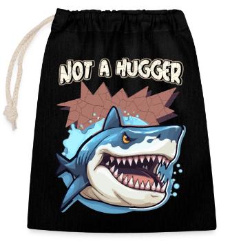 Not A Hugger, dicton drôle avec un dessin animé de requin - Sac cadeau en coton avec cordon (25 x 30 cm) - noir - Devant