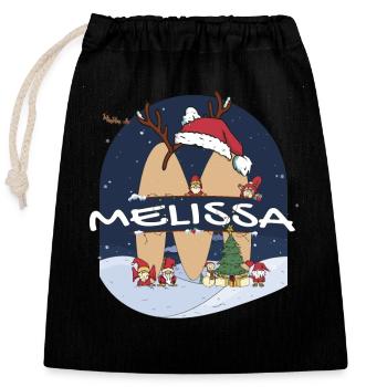Tolle Melissa Name mit Weihnachtsmütze im Weihnachtsthema - Verschließbarer Geschenkbeutel aus Baumwolle (25x30cm) - Schwarz - Vorne