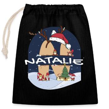 Génial Natalie nom w chapeau de père Noël dans le thème de Noël - Sac cadeau en coton avec cordon (25 x 30 cm) - noir - Devant