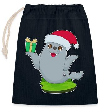 Paquet de Noël scellé - Sac cadeau en coton avec cordon (25 x 30 cm) - bleu marine - Devant