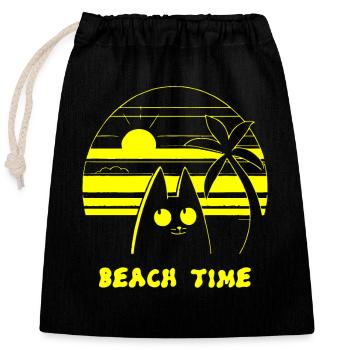 Palm Trees Beach Time Cat - Closable cotton gift bag (25x30cm) - black - Front