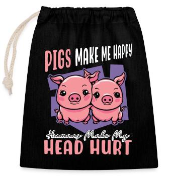 Élevage de porcs Les porcs me rendent heureux Humains Bétail - Sac cadeau en coton avec cordon (25 x 30 cm) - noir - Devant