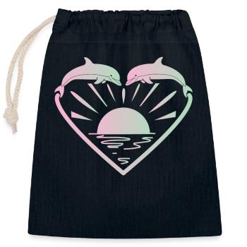 Dolphin Heart Sunset - Verschließbarer Geschenkbeutel aus Baumwolle (25x30cm) - Navy - Vorne