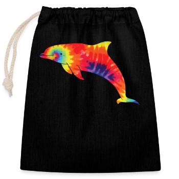 Dolphin Tie Dye - Closable cotton gift bag (25x30cm) - black - Front