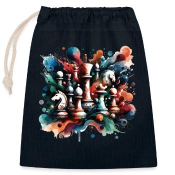 Picturesque Chess Pieces Shirt Chess Gift - Closable cotton gift bag (25x30cm) - navy - Front