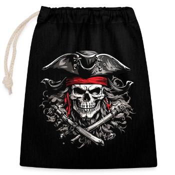 Jolly Roger Piraten Schädel Party Halloween Design - Verschließbarer Geschenkbeutel aus Baumwolle (25x30cm) - Schwarz - Vorne