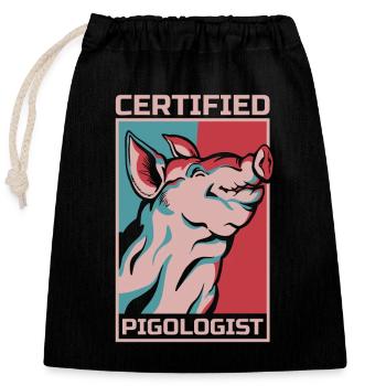 Pig Farming Certified Pigologist Livestock Farming - Closable cotton gift bag (25x30cm) - black - Front
