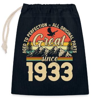 1933: Vintage 90th Birthday - Closable cotton gift bag (25x30cm) - navy - Front