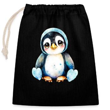Un petit mignon bébé pingouin oiseau pingouins - Sac cadeau en coton avec cordon (25 x 30 cm) - noir - Devant