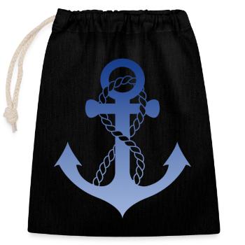 Blue Anchor, Maritime, Nautical, Sailor, Captain - Closable cotton gift bag (25x30cm) - black - Front