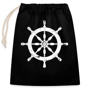 Maritime steering wheel, ship steering wheel - Closable cotton gift bag (25x30cm) - black - Front