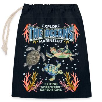 Sea Turtle, Ocean, Sea Vintage Poster, Poster - Closable cotton gift bag (25x30cm) - navy - Front