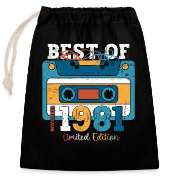 42nd Birthday Cassette November Vintage 1981 - Closable cotton gift bag (25x30cm) - black - Front