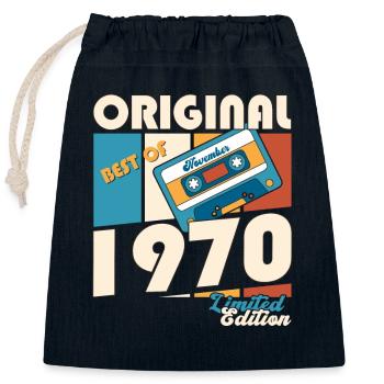 56e anniversaire Cassette novembre Vintage des années 1970 - Sac cadeau en coton avec cordon (25 x 30 cm) - bleu marine - Devant