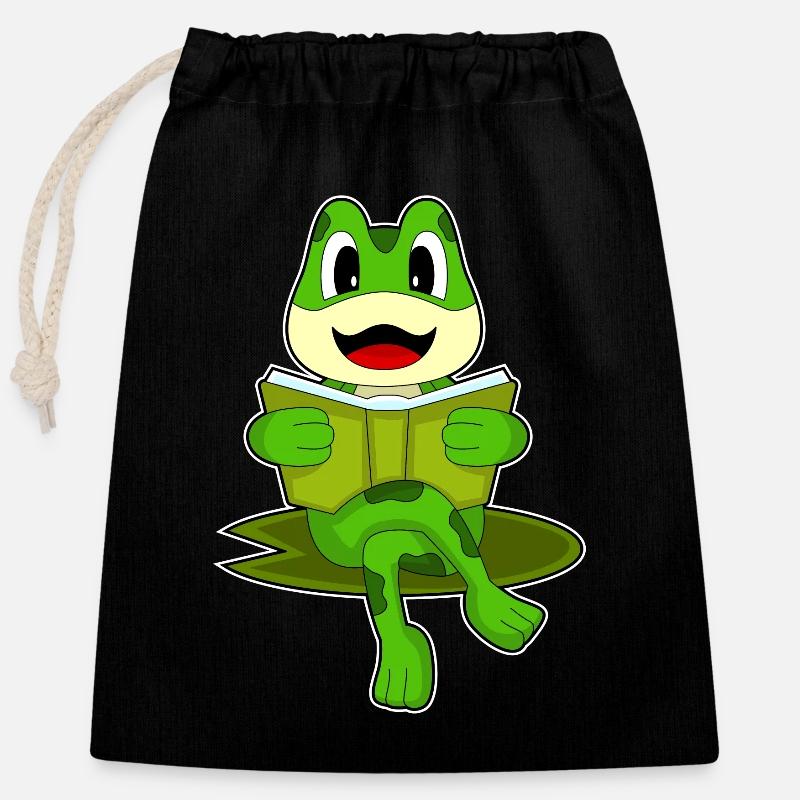 Frog Nerd Book - Closable cotton gift bag (25x30cm) - black