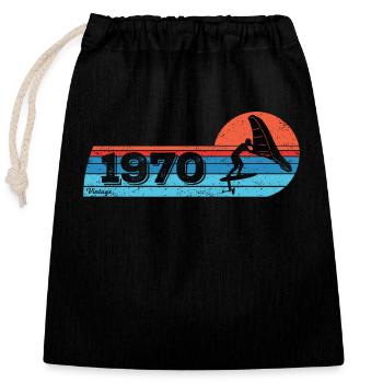 Wingfoil Surfer anniversaire Vintage des années 1970 né - Sac cadeau en coton avec cordon (25 x 30 cm) - noir - Devant