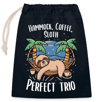 Entspannter Kaffeegenuss: Faultier-Style - Verschließbarer Geschenkbeutel aus Baumwolle (25x30cm) - Navy - Vorne