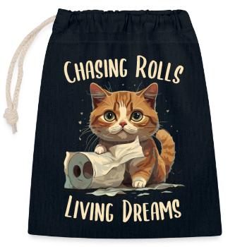 Cat Joy : Danse du papier toilette - Sac cadeau en coton avec cordon (25 x 30 cm) - bleu marine - Devant