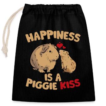 Happiness is a Piggie Kiss Cavy Lover Guniea Pig R - Verschließbarer Geschenkbeutel aus Baumwolle (25x30cm) - Schwarz - Vorne