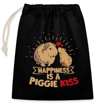 Happiness is a Piggie Kiss Rodent Guniea Pig Cavy - Verschließbarer Geschenkbeutel aus Baumwolle (25x30cm) - Schwarz - Vorne