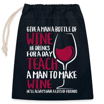 Donner à un homme une bouteille de vin viticole vigneron - Sac cadeau en coton avec cordon (25 x 30 cm) - bleu marine - Devant
