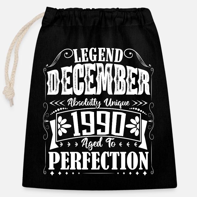 Décembre 1990. Cadeau d'Anniversaire decembre 1990 - Sac cadeau en coton avec cordon (25 x 30 cm) - noir