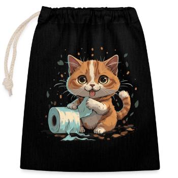 Chats jouant avec un rouleau de papier toilette - Sac cadeau en coton avec cordon (25 x 30 cm) - noir - Devant
