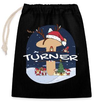 Awesome Turner Name w Santa Hat in Xmas Theme - Closable cotton gift bag (25x30cm) - black - Front